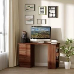 HOMCOM Bureau Informatique Table Multi-fonctions 3 Tiroirs 2 étagères Dim. 120L X 49l X 72H Cm MDF Aspect Noyer - Marron -France Bureau Soldes 2022 38926854 4