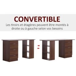 HOMCOM Bureau Informatique Table Multi-fonctions 3 Tiroirs 2 étagères Dim. 120L X 49l X 72H Cm MDF Aspect Noyer - Marron -France Bureau Soldes 2022 38926854 5