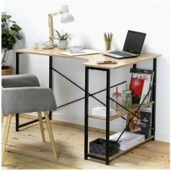 CASAME Bureau Industriel Avec Retour En Angle Et 2 étagères - L120 Cm - Casâme - Bois Clair -France Bureau Soldes 2022 38927215 2