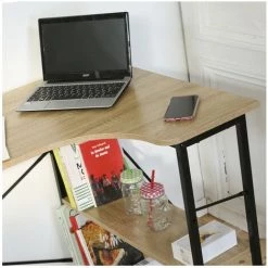 CASAME Bureau Industriel Avec Retour En Angle Et 2 étagères - L120 Cm - Casâme - Bois Clair -France Bureau Soldes 2022 38927215 3