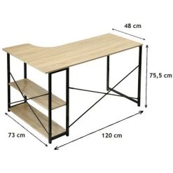 CASAME Bureau Industriel Avec Retour En Angle Et 2 étagères - L120 Cm - Casâme - Bois Clair -France Bureau Soldes 2022 38927215 4