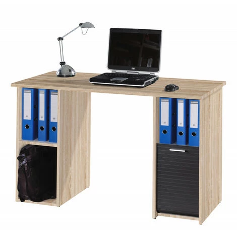 BEAUX MEUBLES PAS CHERS Bureau Chêne Et Noir 2 Caissons 130 Cm 3 BEAUX MEUBLES PAS CHERS Bureau Chêne Et Noir 2 Caissons 130 Cm
