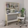 ASUPERMALL Bureau Avec Etageres Blanc Chene Sonoma 110x45x157 Cm Agglomere