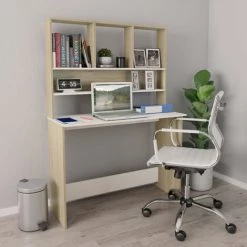 ASUPERMALL Bureau Avec Etageres Blanc Chene Sonoma 110x45x157 Cm Agglomere