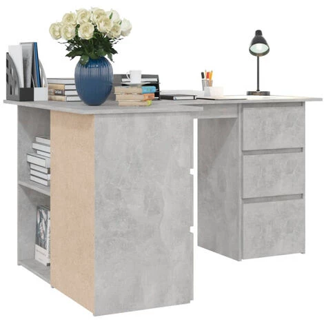 ASUPERMALL Bureau D'angle Gris Beton 145x100x76 Cm Agglomere 6 ASUPERMALL Bureau D'angle Gris Beton 145x100x76 Cm Agglomere – Image 4