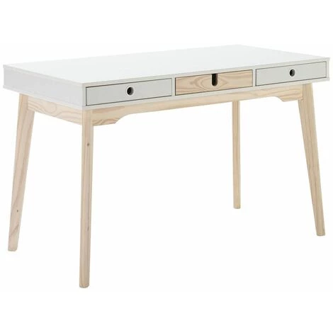 ALTOBUY LILY - Bureau 3 Tiroirs Bois Naturel Et Blanc - Blanc 3 ALTOBUY LILY - Bureau 3 Tiroirs Bois Naturel Et Blanc - Blanc