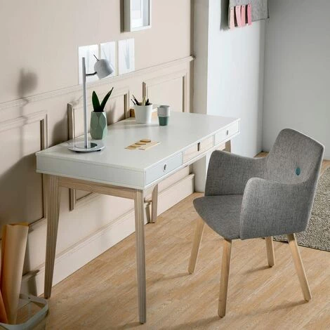 ALTOBUY LILY - Bureau 3 Tiroirs Bois Naturel Et Blanc - Blanc 4 ALTOBUY LILY - Bureau 3 Tiroirs Bois Naturel Et Blanc - Blanc – Image 2