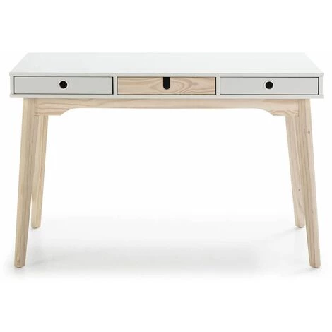 ALTOBUY LILY - Bureau 3 Tiroirs Bois Naturel Et Blanc - Blanc 5 ALTOBUY LILY - Bureau 3 Tiroirs Bois Naturel Et Blanc - Blanc – Image 3