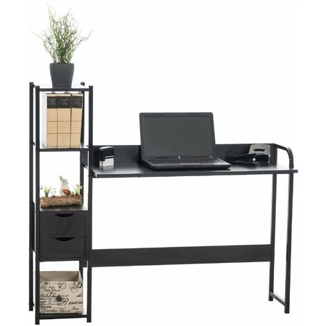 DéCOSHOP26 Bureau Style Industriel Avec étagère Et Espace De Rangement Table D'ordinateur En MDF Noir - Noir 4 DéCOSHOP26 Bureau Style Industriel Avec étagère Et Espace De Rangement Table D'ordinateur En MDF Noir - Noir – Image 2
