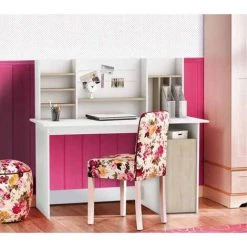 Bureau / Meuble Bureau Coloris Chêne Brosse/blanc Mat - 134,8 X 73,7 X 50,1 Cm -PEGANE- -France Bureau Soldes 2022 39682422 3