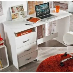 Bureau En Bois Coloris Blanc Mat - 123 X 76,5 X 50,1 Cm -PEGANE- 9 Bureau En Bois Coloris Blanc Mat - 123 X 76,5 X 50,1 Cm -PEGANE- -France Bureau Soldes 2022 39682424 3