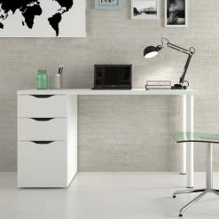 PEGANE Table D'ordinateur Réversible Bureau Avec Tiroir Coloris Blanc Artic - 138 Cm (longueur) X 60 Cm (profondeur) X 74 Cm (hauteur) -France Bureau Soldes 2022 39682676 3