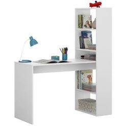 PEGANE Table De Bureau Avec étagère Réversible Coloris Blanc Artik - Longueur 120 Cm X Profondeur 53 Cm X Hauteur 144 Cm