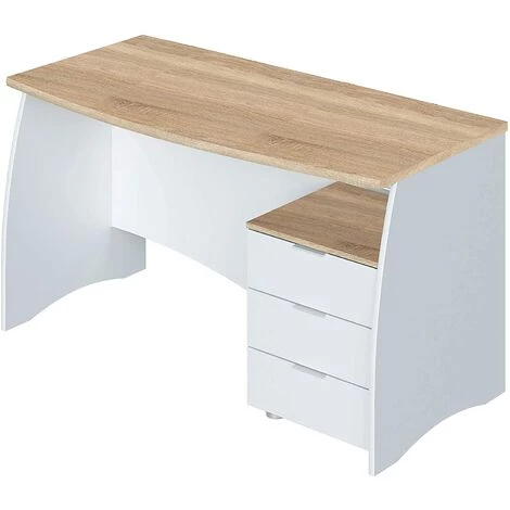 PEGANE Bureau Avec Caisson De 3 Tiroirs Coloris Blanc Artic / Chêne Canadien - Hauteur 74 X Longueur 136 X Profondeur 67 Cm 3 PEGANE Bureau Avec Caisson De 3 Tiroirs Coloris Blanc Artic / Chêne Canadien - Hauteur 74 X Longueur 136 X Profondeur 67 Cm