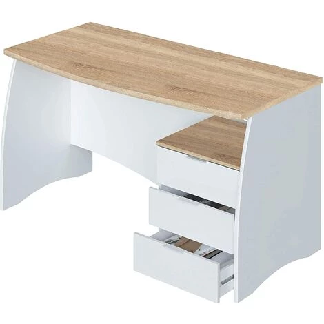 PEGANE Bureau Avec Caisson De 3 Tiroirs Coloris Blanc Artic / Chêne Canadien - Hauteur 74 X Longueur 136 X Profondeur 67 Cm 4 PEGANE Bureau Avec Caisson De 3 Tiroirs Coloris Blanc Artic / Chêne Canadien - Hauteur 74 X Longueur 136 X Profondeur 67 Cm – Image 2