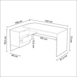 PEGANE Table De Bureau + Caisson Avec 3 Tiroirs Chêne Canadian / Blanc Artik - Hauteur 73 X Longueur 145 X Profondeur 108 Cm -France Bureau Soldes 2022 39682773 4