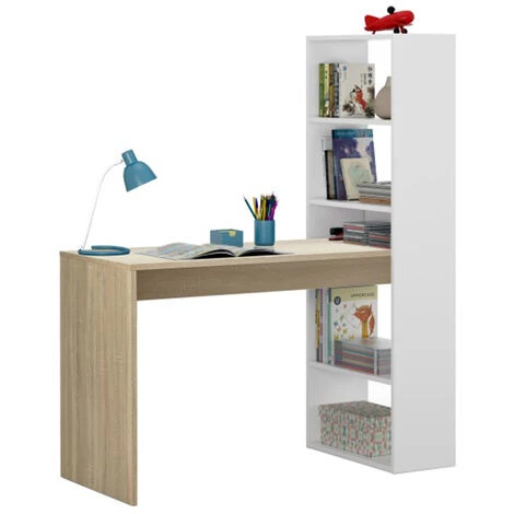 PEGANE Bureau Avec étagère Intégrée Coloris Blanc Artic / Chêne Canadien - Hauteur 144 X Longueur 120 X Profondeur 53 Cm 3 PEGANE Bureau Avec étagère Intégrée Coloris Blanc Artic / Chêne Canadien - Hauteur 144 X Longueur 120 X Profondeur 53 Cm
