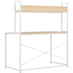 HAPPYSHOPPING Bureau D'ordinateur Blanc Et Chene 120 X 60 X 138 Cm -France Bureau Soldes 2022 39696271 4