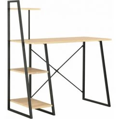 HAPPYSHOPPING Bureau Avec Etagere Noir Et Chene 102x50x117 Cm