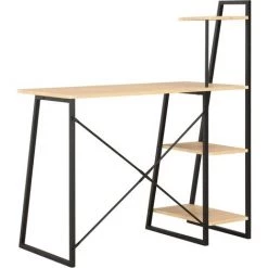 HAPPYSHOPPING Bureau Avec Etagere Noir Et Chene 102x50x117 Cm -France Bureau Soldes 2022 39696358 4