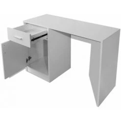 HAPPYSHOPPING Bureau Avec Tiroir Et Placard 100x40x73 Cm Blanc -France Bureau Soldes 2022 39698666 5