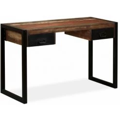 HAPPYSHOPPING Bureau Avec 2 Tiroirs Bois De Recuperation Massif 120x50x76 Cm