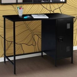 IDMARKET Bureau 1 Porte ESTEL En Métal Noir - Noir