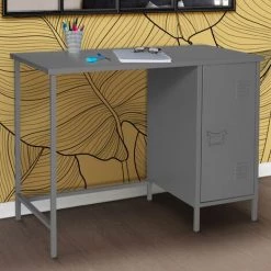 IDMARKET Bureau 1 Porte ESTEL En Métal Gris Foncé - Gris