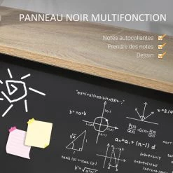 HOMCOM Bureau Informatique Design Industriel 4 étagères Grand Plateau Et Panneau Noir Métal Aspect Chêne Clair - Beige -France Bureau Soldes 2022 39773025 5