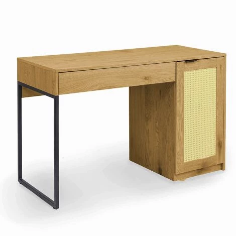 DECO IN PARIS Bureau Scandinave Avec Rangements En Bois Métal Et Cannage TULLIO - Bois Clair 4 DECO IN PARIS Bureau Scandinave Avec Rangements En Bois Métal Et Cannage TULLIO - Bois Clair – Image 2