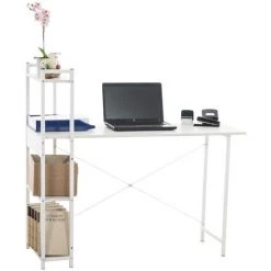 CLP Bureau Poe Avec Plateau En MDF Cadre En Tubes D'acier Et Colonne De Rangement Blanc