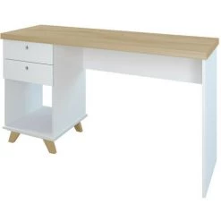 AKITEN RETAIL Bureau 2 Tiroirs Seamus Blanc Et Bois - Blanc Et Bois