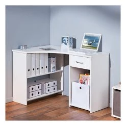 M-S Bureau D'angle 1 Tiroir 118x75x79 Cm Blanc
