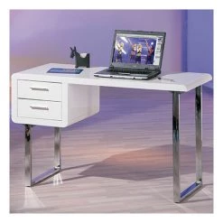 M-S Bureau 2 Tiroirs 120x55x76 Cm Blanc Et Pieds En Métal