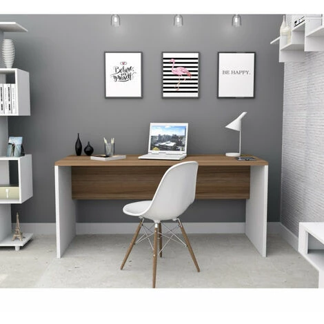 BEAUX MEUBLES PAS CHERS Bureau 163 Cm Blanc Et Châtaignier 4 BEAUX MEUBLES PAS CHERS Bureau 163 Cm Blanc Et Châtaignier – Image 2
