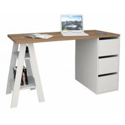 BEAUX MEUBLES PAS CHERS Bureau Tréteau 3 Tiroirs Blanc Châtaignier