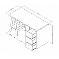 BEAUX MEUBLES PAS CHERS Bureau Tréteau 3 Tiroirs Blanc Châtaignier -France Bureau Soldes 2022 40104015 4
