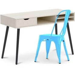 PRIVATEFLOOR Bureau En Bois Design Style Scandinave Beckett + Chaise Stylix 5Kgs Nouvelle édition Métal Turquoise - - Turquoise