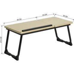 MEUBLES COSY Petite Table De Travail Table De Lit Mobile Supporte D'ordinateur Portable Pliable Hauteur Réglable Plateau Finition Chêne Piètement Noir Métal -France Bureau Soldes 2022 40195018 5