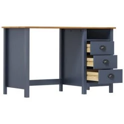 HAPPYSHOPPING Bureau Hill Range Avec 3 Tiroirs Gris 120x50x74 Cm Pin Solide -France Bureau Soldes 2022 40208890 3