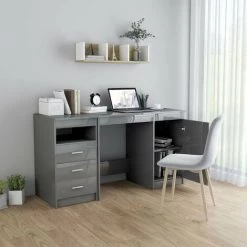 HAPPYSHOPPING Bureau Gris Brillant 140x50x76 Cm Agglomere -France Bureau Soldes 2022 40237015 3