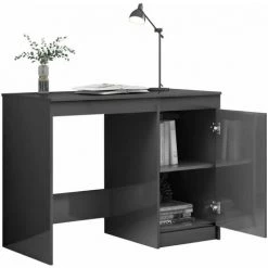 HAPPYSHOPPING Bureau Gris Brillant 140x50x76 Cm Agglomere -France Bureau Soldes 2022 40237015 5