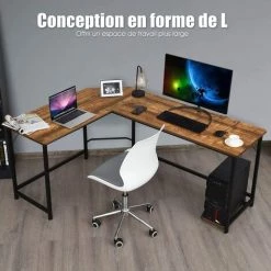 GOPLUS Bureau Informatique Coin En Forme De L, Bureau/Table D’Angle Ordinateur, Avec Support CPU Mobile, Etude Table Pour Maison Et Bureau, Charge Max 100KG, 167,5 X 125,5 X 73,5CM (Café) -France Bureau Soldes 2022 40243170 2