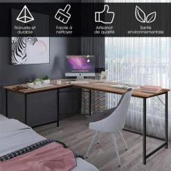 GOPLUS Bureau Informatique Coin En Forme De L, Bureau/Table D’Angle Ordinateur, Avec Support CPU Mobile, Etude Table Pour Maison Et Bureau, Charge Max 100KG, 167,5 X 125,5 X 73,5CM (Café) -France Bureau Soldes 2022 40243170 3