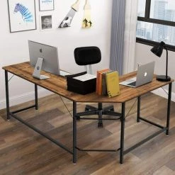 GOPLUS Bureau Informatique Coin En Forme De L, Bureau/Table D’Angle Ordinateur, Avec Support CPU Mobile, Etude Table Pour Maison Et Bureau, Charge Max 100KG, 167,5 X 125,5 X 73,5CM (Café) -France Bureau Soldes 2022 40243170 5