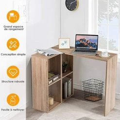 GOPLUS Bureau Informatique En Forme De L, Table D'angle Pour L'Ordinateur En Bois Avec 4 Compartiments, Table D’étude, Montage Simple, Pour Bureau, Salle D’étude, Salon 90 X 60 X 75CM -France Bureau Soldes 2022 40243187 4
