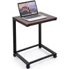 GOPLUS Table De Lit à Roulettes Verrouillables Pour Ordinateur Portable Mobile Multifonctionnelle PC En Bois MDF + Fer 50 X 40 X 64,5 Cm Couleur Noyer (Noir)
