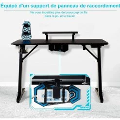 GOPLUS Bureau De Jeu Ergonomique Avec Lumières RGB Et Moniteur, Bureau De Gaming Avec Porte-Gobelet, Crochet Pour Casque Pour PC Informatique En Fibre De Carbone, Convient à Chambre,?tude,Noir -France Bureau Soldes 2022 40243472 2