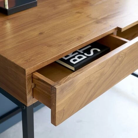 BOIS DESSUS BOIS DESSOUS Bureau En Bois De Teck Et Métal 120 - Marron 6 BOIS DESSUS BOIS DESSOUS Bureau En Bois De Teck Et Métal 120 - Marron – Image 4