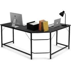 GOPLUS Bureau Informatique Coin En Forme De L, Bureau/Table D’Angle Ordinateur, Avec Support CPU Mobile, Etude Table Pour Maison Et Bureau, Charge Max 100KG, 167,5 X 125,5 X 73,5CM (Noir)